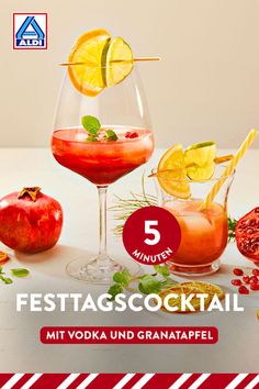 an advertisement for festascoktaii with pomegranates and fruit