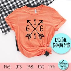 an orange shirt with arrows on it and the words digital printable png eps svg