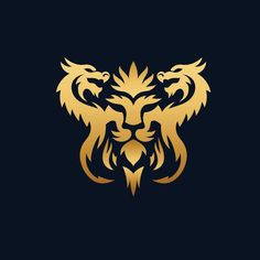 a golden lion head on a black background