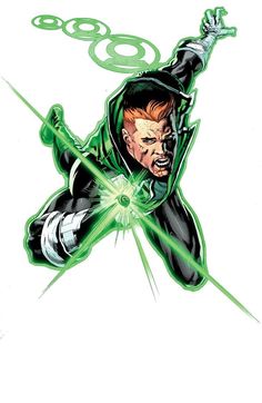 the green lantern is flying through the air with his arms outstretched and hands extended out