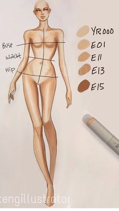 a drawing of a woman's body with makeup and conceal