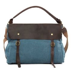 Waxed Canvas Large Messenger Shoulder Bag | Blue - Blue Sebe Handmade Leather Bags Shoulder Bag School, Canvas Leather Tote Bag, Mens Bags Fashion, Canvas Travel Bag, Canvas Leather Tote, Canvas Leather Bag, Laptop Tote Bag, Canvas Messenger Bag, Leather Laptop Bag