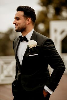 Black Suit With Cream Tie Groom Attire, Black Tie Wedding Suit Groom, Black Wedding Tuxedo For Groom, Black Suit Bow Tie Wedding, Mens Wedding Bow Tie, Black Suits With Champagne Ties, Groom Black Suit Bow Tie, Black Bow Tie Groom, Black Bow Tie Suit