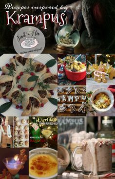 a collage of pictures with food and drinks