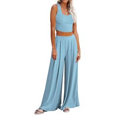 Elevate your fashion game with our Crop Top Long Sleeve Palazzo Pants Set. This stylish ensemble combines comfort and chic, making it a versatile addition to your wardrobe. Whether you're dressing up for a special occasion or looking for a stylish yet comfortable outfit for a casual day out, this set has you covered. The long sleeves provide added versatility, making it suitable for different seasons and settings. Specification: Unshrinkable, wrinkle-resistant fabric, always maintains its shape Solid Color High-waisted Pants Set For Summer, Summer Solid Color High-waisted Pants Set, Solid High-waisted Pants Sets For Summer, Summer Sets With Solid High-waisted Pants, Chic Sets With Solid Color Long Pants, Chic Solid Color Sets With Long Pants, Chic Solid High-waisted Pants Set, Chic Solid Color Wide-leg Pants Sets, Chic Wide-leg Pants Sets In Solid Color