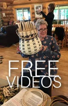 an old woman holding a basket in her hands with the words free videos above it