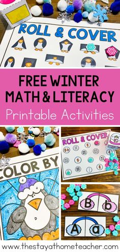 free winter math and literacy printable activities for kids