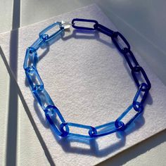 Small Oval Choker in Cobalt Blue Ombre Jewelry Jane D'Arensbourg Modern Blue Necklace, Formal Blue Glass Jewelry, Modern Blue Oval Necklace, Sculptural Jewelry, Sculptural Object, Light Energy, Blue Ombre, Functional Art, Glass Jewelry