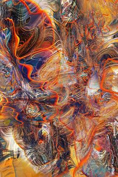 an abstract painting with orange and blue colors