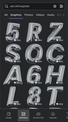 an iphone screen with the alphabet and numbers in chrome foil on it, including two different letters