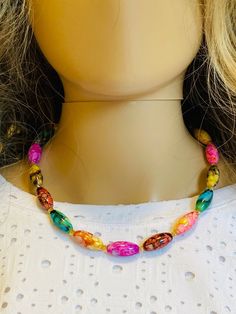 The necklace is 17 inches Beads are glass 22mmx10mm Champagne glass are 6mm Earthy Necklace, Tube Necklace, Yellow Bracelet, Harry Styles Concert, Vintage Beads Necklace, Beaded Wedding, Beautiful Gift Wrapping, Beaded Statement Necklace, Everyday Necklace