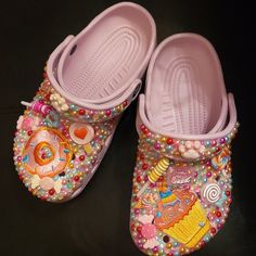 I Custom Bling Clogs. The Clogs In The Picture Are Real Crocs. I Takes 2 To 3 Weeks For Each Pair. Three Items Are Ready For Shipment. All Crocs Are New. We Can Discuss Your Style. 1. Pink Pearl With Lipstick Is Size 8 For Sale $150 2. Light Blue With Dope Are A Size 10 For Sale $165 3. Purple With Hello Kitty Are A Size 8 For Sale $165 Fun Pink Clogs With Round Toe, Pink Round Toe Clogs With Fun Style, Pink Slip-on Clogs With Fun Style, Pink Slip-on Clogs For Fun, Crocs With Fur, Cool Crocs, Crocs With Charms, Purple Crocs, Candyland Theme