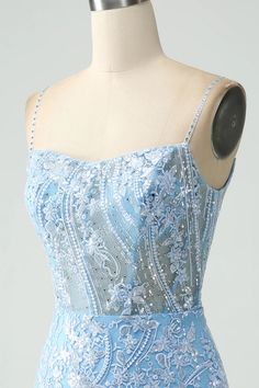 Amzcw Sparkly Sky Blue Spaghetti Straps Short Homecoming Dress With Beading Fashion Course, Sky Blue Prom Dress, Black Lace Formal Dress, Hoco Inspo, Black Lace Evening Dress, Prom Dresses Sparkly, Red Lace Prom Dress, Burgundy Homecoming Dresses, Lovely Partner