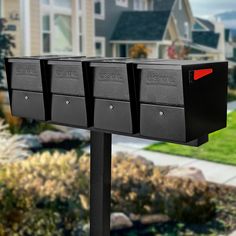 SELECT AND SAVE! The Quad Mount Cluster Mailbox Kit includes everything you need to install 4 rural roadside mailboxes on a single post. With this complete mailbox kit simply make your selection of any of our Mail Boss Locking Security Mailboxes, decide on your ideal mailbox mounting post option, and then pick which color multiple mount mailbox beam you want. You'll find both savings and simplicity in this ready to install all in one mailbox kit! Cluster Mailboxes, Security Mailbox, Mail Center, Brick Columns, Mailbox Accessories, Newspaper Holder, Mail Slot, Spreader Bar, Mounted Mailbox