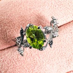 Elegant Oval Peridot Anniversary Promise Ring   Women Nature Inspired Jewelry Twig Leaf Art Deco Bridal Rings August Birthstone Gifts ->Ring details: - Style - Art deco - Metal Type: 925 Sterling Silver, 14K White Gold, 14K Rose Gold , 14K Yellow Gold - Stone:- Natural Peridot  - Gemstone Size:- 5x7mm  - Cut Type:- Oval - Accent Stones:- Cubic Zirconia - Ring Size: I offer more than one (Contact us if your ring size is not available in the listing) Makes a Wonderful Gift for your Girlfriend, Wif Oval Green Rings With Stones, Green Oval Rings With Stones, Green Oval Crystal Birthstone Ring, Oval Green Crystal Birthstone Ring, Women Nature, August Birthstone, Gold Engraving, Birthstone Gifts, Nature Inspired Jewelry