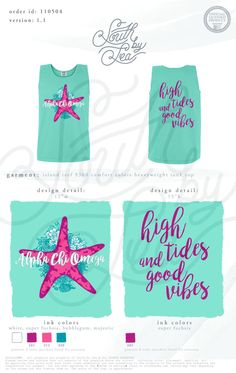 the back side of a t - shirt with pink starfish and words on it