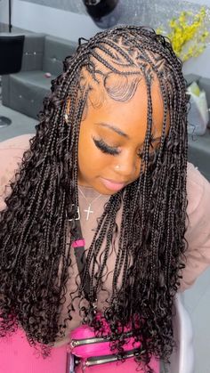 Boho flip over Fulani braids Small Braided Hairstyles For Black Women, Freestyle Boho Fulani Braids, Fulani Braids Hairstyles Flip Over, Boho Fulani Flip Over Braids, Braid Plaits For Black Women, Trimble Braids, Fulani Flipover Braids, Flip Fulani Braids Hairstyles