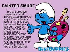 the smurf is holding an artist's palette