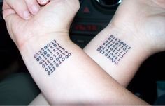 two people with matching tattoos on their arms