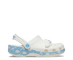 Crocs Cinnamaroll Classic Little/Big Kid Girls' Clog Comfy cuteness just fell from the sky. The Cinnamaroll™ Classic Clog is like a hug for little feet, with cloud-like comfort and a cloud-covered sole. Fixed squishy Cinnamoroll™ Jibbitz™ charm add to the adorableness, with ears ready to take flight.   Incredibly light and fun to wear   Water-friendly and buoyant; weighs only ounces   Ventilation ports add breathability and help shed water and debris  Graphic print of Blue Crocs, White Crocs, Shoes Big, Falling From The Sky, Rack Room Shoes, Rack Room, A Hug, Crocs Shoes, Big Kid