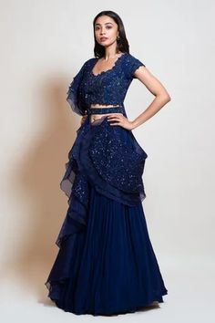 Shop for Smriti by Anju Agarwal Blue Blouse Pleated Lehenga Set for Women Online at Aza Fashions Blue Semi-stitched Sharara For Evening, Blue Lehenga For Diwali Formal Occasion, Formal Fitted Blue Anarkali Set, Blue Georgette Lehenga For Evening, Evening Blue Georgette Lehenga, Blue Lehenga For Formal Party Wear, Blue Party Wear Lehenga For Formal Occasions, Blue Formal Party Wear Lehenga, Formal Blue Floor-length Lehenga