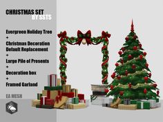 a christmas set with presents and a tree