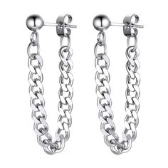 PRICES MAY VARY. ♦ Metal:100% Solid Stainless Steel, High Quality and Environmentally Friendly, nickel-free, lead-free, Hypoallergenic, Non-irritating to Skins. ♦ Including 1 pair of cuban chain earrings, weight: 3.1g/pair. They are lightweight, comfortable and great for daily wearing. Safe for sensitive skin. ♦ Chic long chain dangle earrings, will let you stand out among the crowd and your dress up will be more charming with them. ♦ Whether it's a party or daily shopping, these hoop dangle ear Mens Dangle Earrings, Hoop Earrings For Men, Black Earrings Men, Mens Earrings Hoop, Stud Earrings For Men, Earrings For Men, Dangle Hoop Earrings, Friends Gathering, Party Dance