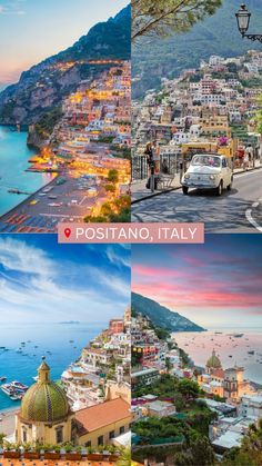 the different views of positano, italy