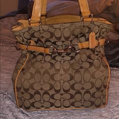 Coach Handbag. Great Condition Brown Coach Bags In Coated Canvas, Multicolor Coach Bags With Gold-tone Hardware, Coach Brown Bags With Silver-tone Hardware, Coach Brown Shoulder Bag With Silver-tone Hardware, Brown Coach Bag With Turn-lock Closure, Coach Handbags, Coach Bags, Bag Lady, Handbags