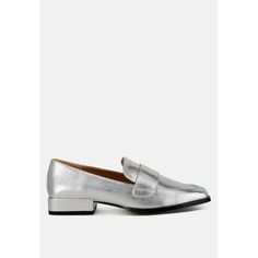 Ditch the discomfort! These crinkled metallic Penny loafers feature light cushion insoles and a square cut toe. Featuring a superb finish and ergonomic construction, they offer all-day comfort with light cushion insoles and a low-block heel. Pair them with party dresses or formalwear, and get ready to turn heads in seconds. Type : Loafers Upper Material: Crinkled Metallic Pleather Outer Sole: Rubber Closed Square Toe Strap Detail Low Block Heel Heel Height: 2.5cm/0.98 inches Low Block Heel RCSH4 Silver Slip On Shoes, Low Block Heels, Square Cut, Feature Light, Penny Loafers, Party Dresses, On Shoes, Slip On Shoes, Block Heels