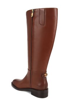 Logo hardware at the heel adds a hint of signature style to an essential knee-high boot shaped from smooth leather. 1 3/4" heel (size 8.5) 15 3/4" shaft; 17" calf circumference. Wide calf Leather upper/synthetic lining and sole Imported Brown Leather Tall Knee-high Boots, Brown Leather Knee-high Boots, Formal Brown Tall Knee-high Boots, Elegant Tall Brown Boots, Classic Leather Knee-high Boots Medium Width, Classic Leather-lined Knee-high Boots For Work, Classic Knee-high Boots With Leather Lining For Work, Leather-lined Knee-high Boots For Business In Fall, Classic Knee-high Work Boots