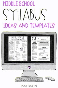 a computer screen with the words middle school syliabus ideas and templates on it