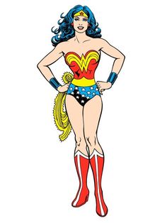 a woman in a wonder costume standing with her hands on her hips and legs crossed