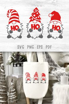 three gnomes with santa hats on their heads svg file for cricut