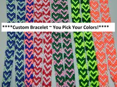 colorful braided bracelets with the words custom braclet you pick your colors