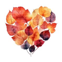 watercolor leaves arranged in the shape of a heart