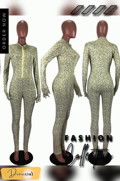 Women Print Long Sleeves Front Zipper Skinny Jumpsuit Stretch Jumpsuits And Rompers With Zipper, Trendy Stretch Jumpsuits And Rompers With Zipper Closure, Fitted Jumpsuits And Rompers With Zipper For Spring, Fitted Spring Jumpsuits And Rompers With Zipper Closure, 1 Million, Front Zipper, Jumpsuit, Long Sleeves, Zipper