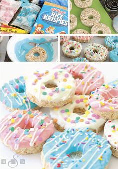 there are many different donuts with frosting and sprinkles