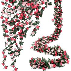 pink and white flowers are arranged in the shape of letters