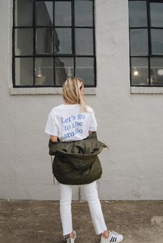 Let's Go to the Studio Cropped Tee – Lauren Fuhr Design Co. Champion Logo, Apparel Shop, Sew In, Cropped Tee, Crop Tshirt, Crop Tee, Sew-in Labels, The Studio, Patch Logo