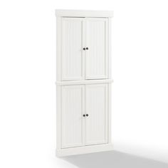 a tall white cabinet with two doors