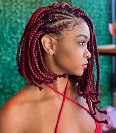 Red Short Box Braids, How To Style Bob Braids, Beautiful Box Braids, Different Types Of Braids, Brown Braids, To Braids, French Braid Updo, Bob Braids Hairstyles, Short Box Braids