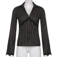 Womens fashion stripe lace trim flared sleeve cardigan --- The casual v-neck long sleeve tops flatters any figure with a slim fit effect and form flattering cut. Enjoy wearing a fashionable t-shirt without sacrificing comfort, classic color to best suit your taste and style. Size chart: Size (cm) S Bust: 84 Length: 56 Waist: 66 Sleeve: 64 M Bust: 88 Length: 57 Waist: 70 Sleeve: 65 L Bust: 92 Length: 58 Waist: 74 Sleeve: 66 Size (inch) S Bust: 33.07 Length: 22.05 Waist: 25.98 Sleeve: 25.2 M Bust: Grunge Fairycore Outfits, Elegant Crop Top, Vintage Cloth, Vintage Crop Tops, Stripe Outfits, Lined Jeans, Cardigan Shirt, Lace Patchwork, Y2k Retro