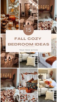 a collage of fall cozy bedroom ideas