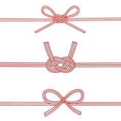 three red ribbons tied together with two bows on top and one knot in the middle