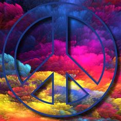 the peace sign is surrounded by colorful clouds