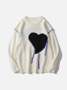 2021 Top Streetwear Brand AelfricEden, Street fashion clothes shopping online, free shipping worldwide! Couples Sweaters, Pull Oversize, Embroidery Sweater, Streetwear Mode, Graphic Sweaters, Heart Sweater, 90s Grunge, Embroidered Sweater, Vintage Casual