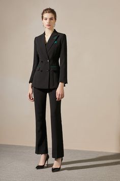 Two Piece Pantsuit - Women Double Breasted Two-piece Pantsuit | FashionByTeresa Elegant Wide-leg Sets For Spring, Elegant Wide Leg Sets For Spring, Elegant Tailored Sets With Wide-leg Pants, Elegant Wide Leg Pantsuit With Pockets, Elegant Wide-leg Sets With Pockets, Elegant Summer Pantsuit With Suit Collar, Elegant Sets With High-waisted Pants And Pockets, Suit Set, Blazer Buttons