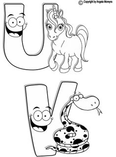 the letter u with cartoon animals and letters to print out for children's coloring pages