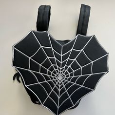 Mad Engine Spiderweb Heart Backpack Tiktok Viral White Backpack For Halloween, White Halloween Backpack For Travel, Black Standard Backpack For Halloween, Black Backpack For Halloween, Halloween White Backpack, White Halloween Backpack, White Halloween-themed Travel Backpack, Black Halloween Standard Backpack, Gothic Halloween Backpack